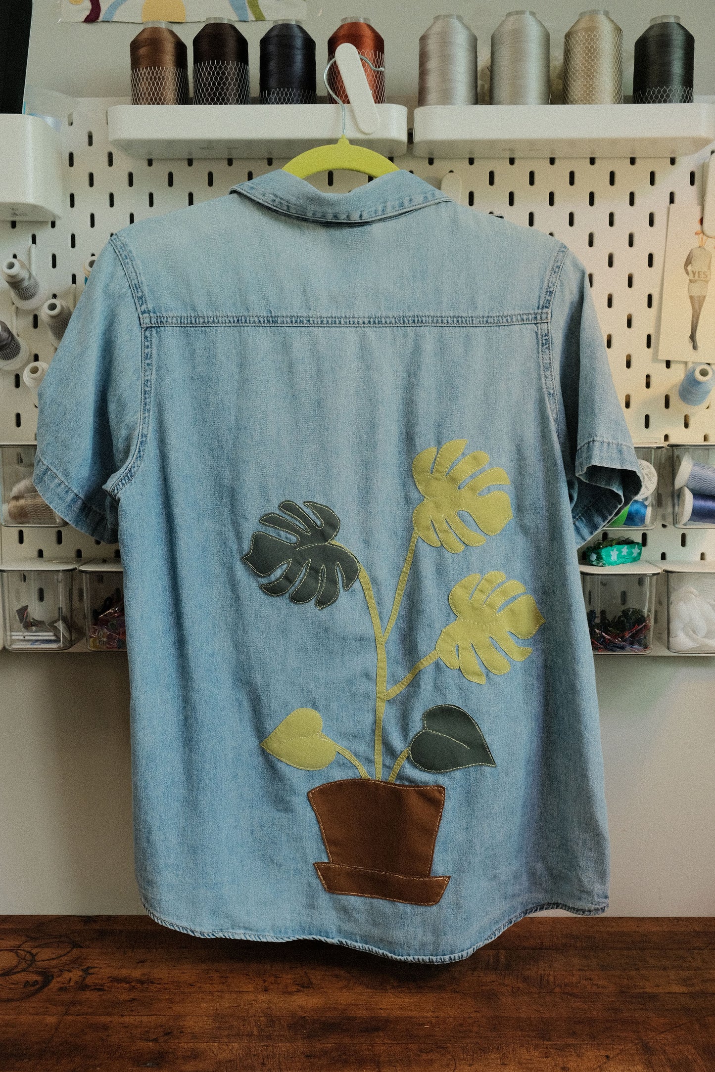 monstera denim button up *MEDIUM*