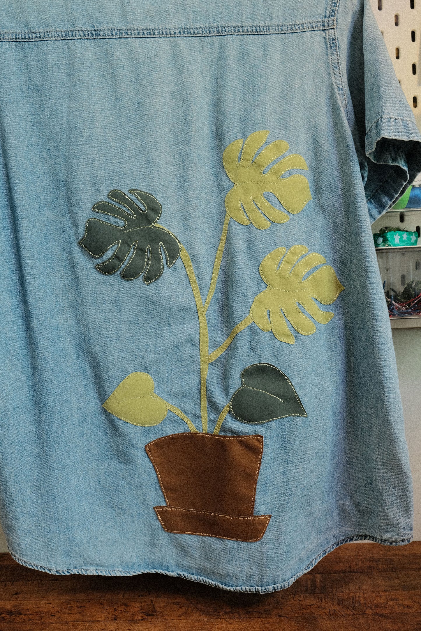 monstera denim button up *MEDIUM*