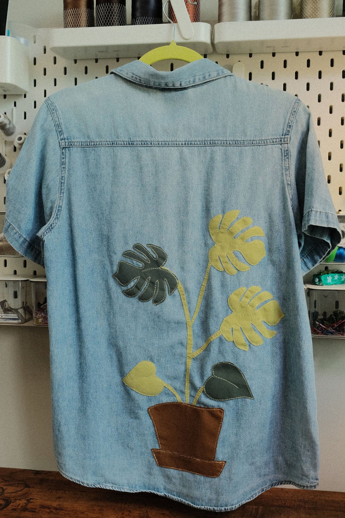 monstera denim button up *MEDIUM*