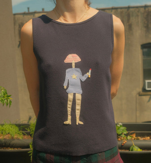 ciggy mushroom girl sleeveless top *M*