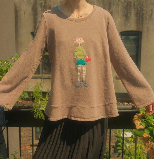 mushroom girl with purse flowy crewneck *M*